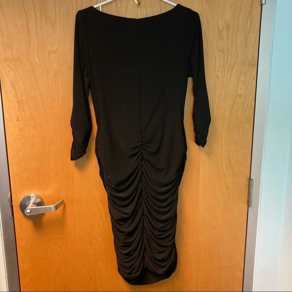 JOSEPH RIBKOFF Sz 10 Ruched Flattering Little Black Dress 3/4 Sleeves - Picture 6 of 6